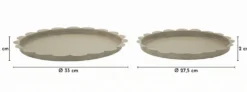Plateau rond gris colombe set de 2 pièces métal bord ondulé