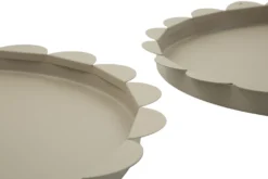 Plateau rond gris colombe set de 2 pièces métal bord ondulé