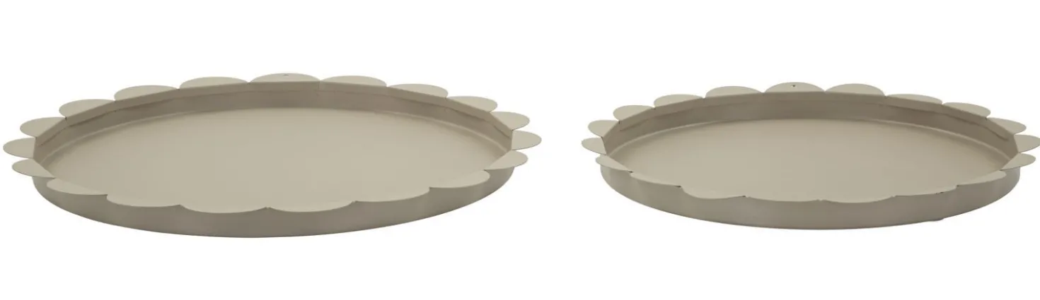 Plateau rond gris colombe set de 2 pièces métal bord ondulé