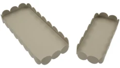 Plateaux rectangulaires en métal gris colombe bord ondulé set de 2
