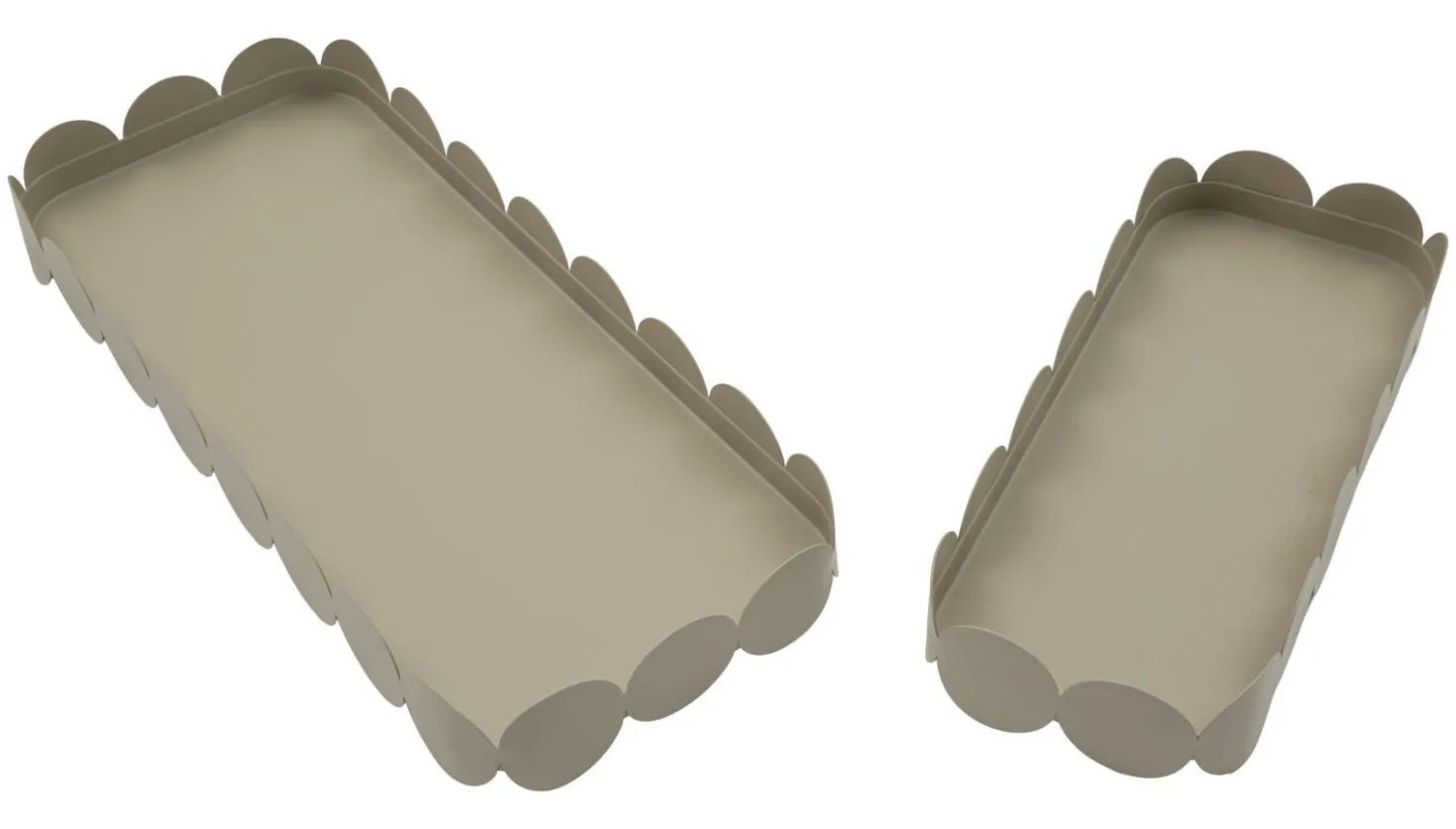 Plateaux rectangulaires en métal gris colombe bord ondulé set de 2
