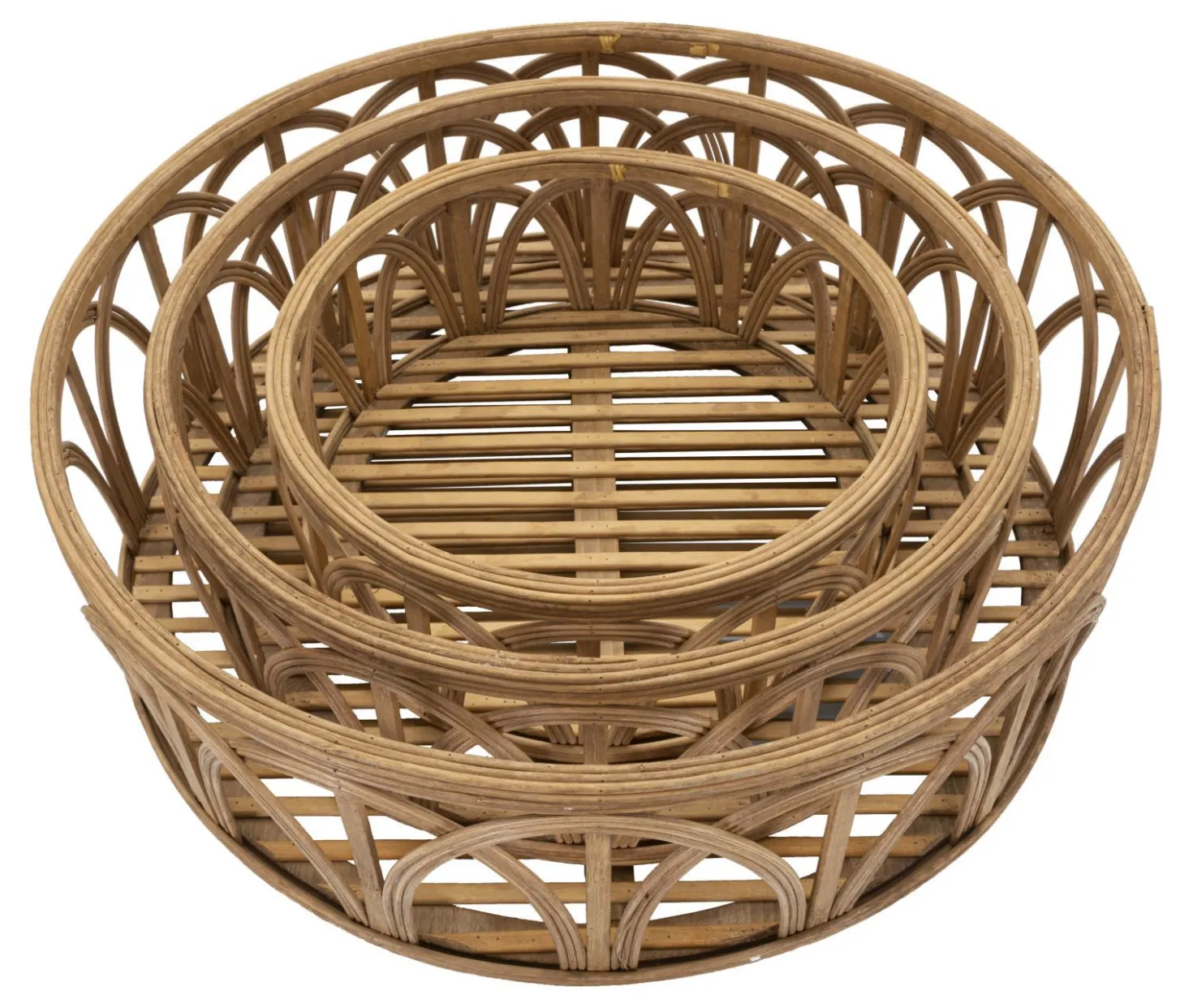 Plateaux ronds en rotin tressé marron ensemble 3 pcs