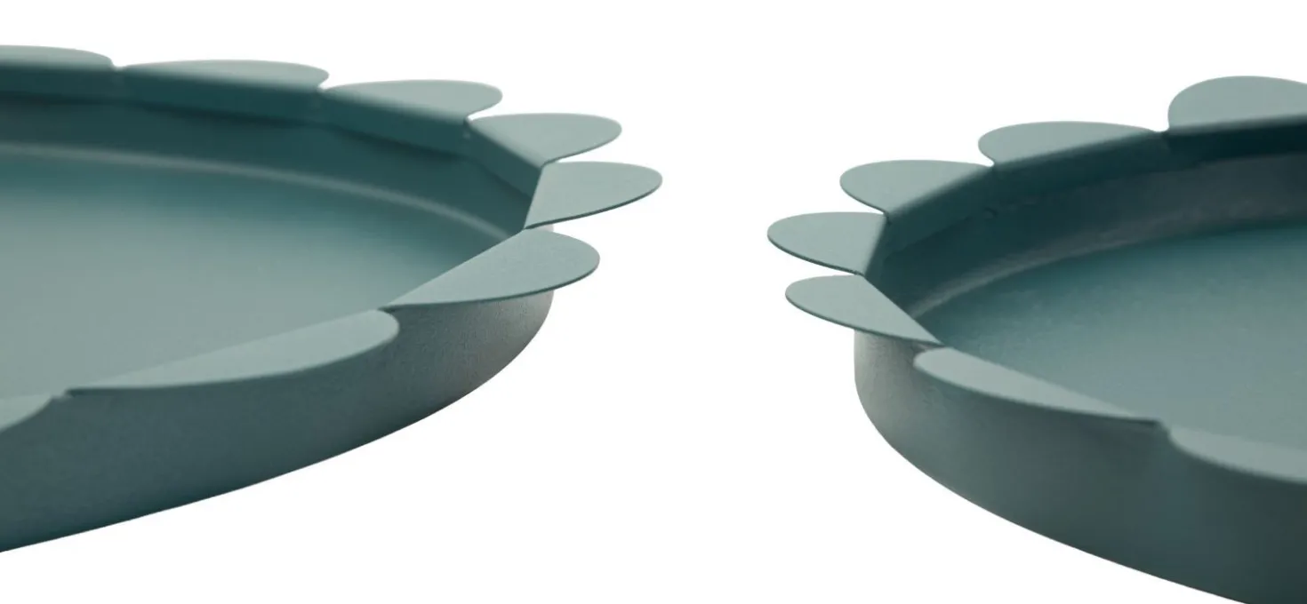 Plateaux ronds métal bleu canard set de 2 pcs