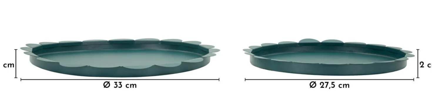 Plateaux ronds métal bleu canard set de 2 pcs