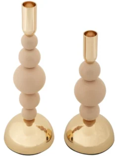 Porte-bougie Bolly rose en ensemble de 2 pièces et finitions dorées