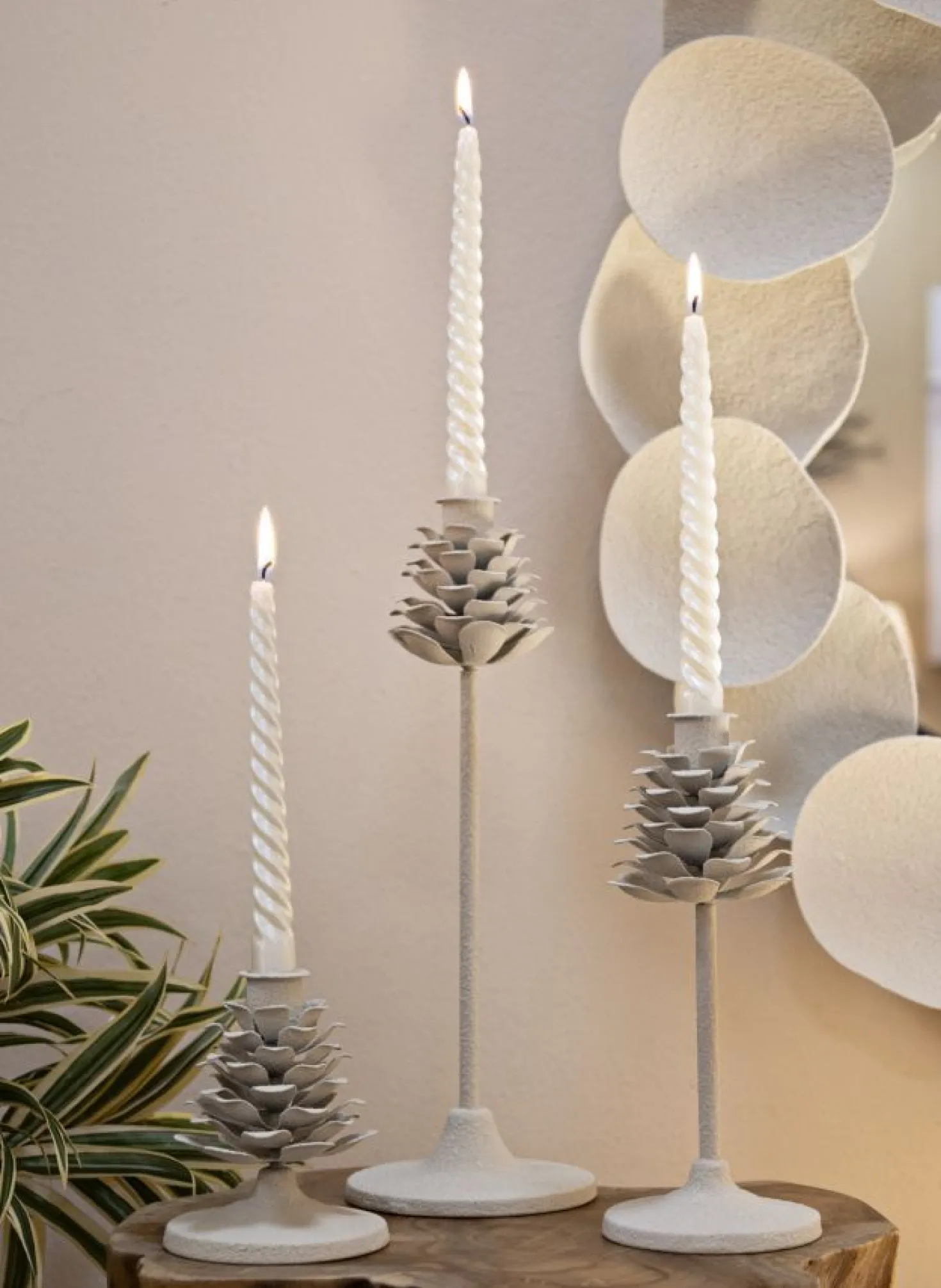 Porte-bougie Dune en métal beige