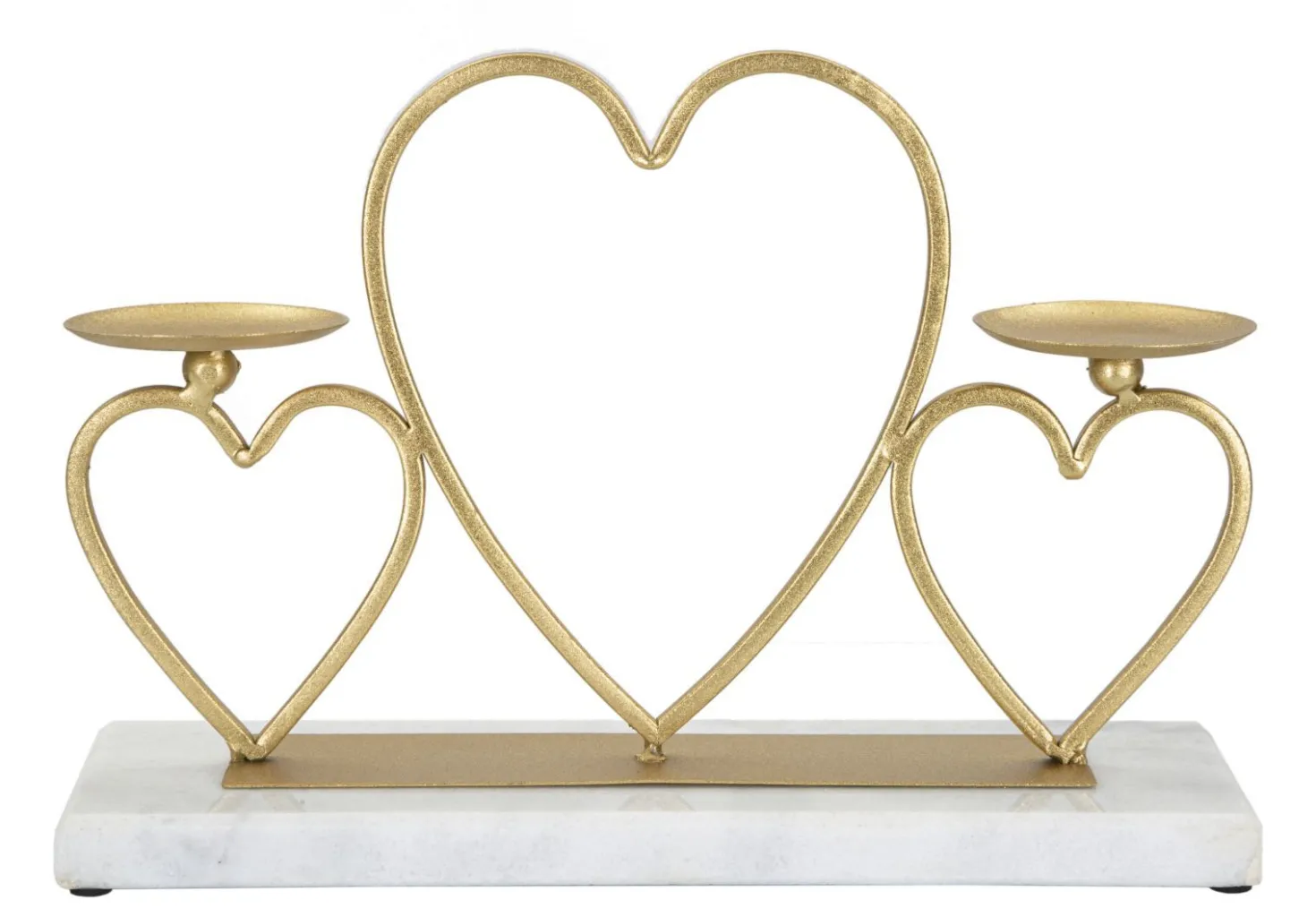 Porte-bougie en métal doré et marbre blanc design cœurs