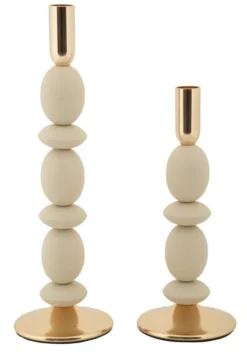 Porte-bougie ensemble 2 pcs Crème détails dorés