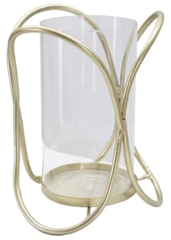 Porte-bougie géométrique métal doré et verre transparent