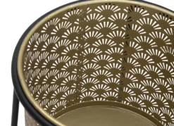 Porte-fleurs ronds métal doré sculpté et base métal noir