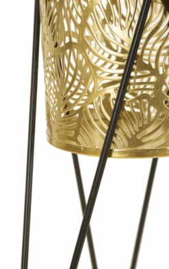 Porte-vase ensemble 2 pièces métal doré et support métal noir