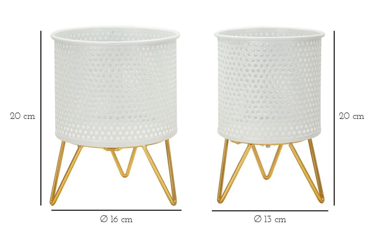 Porte-vases en métal blanc avec support en métal doré