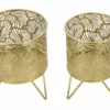 Porte-vase set de 2 en métal doré décoré de feuilles