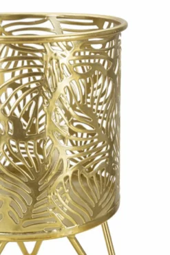 Porte-vase set de 2 en métal doré décoré de feuilles