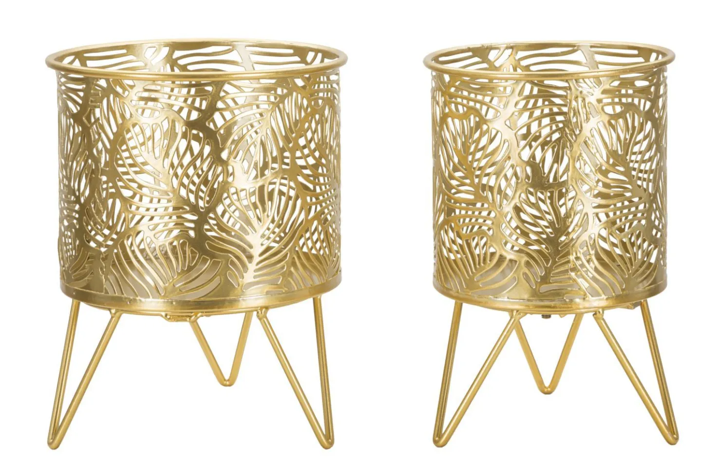 Porte-vase set de 2 en métal doré décoré de feuilles
