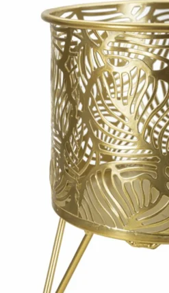 Porte-vase set de 2 en métal doré décoré de feuilles