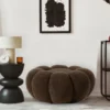 Pouf design fleur Arielina Tissu bouclette Marron