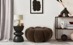 Pouf design fleur Arielina Tissu bouclette Marron