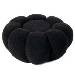 Pouf design fleur Arielina Tissu bouclette Noir