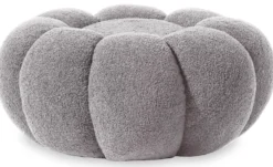Pouf design fleur Arielina Tissu bouclette Gris