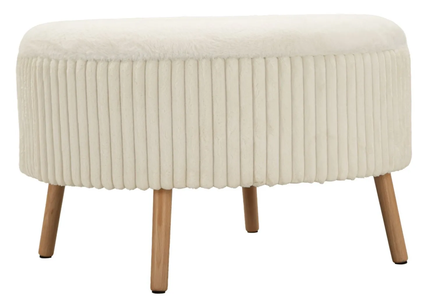 Pouf rond Gothenburg Tissu bouclette Crème pieds Bois Clair