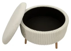 Pouf rond Gothenburg Tissu bouclette Crème pieds Bois Clair