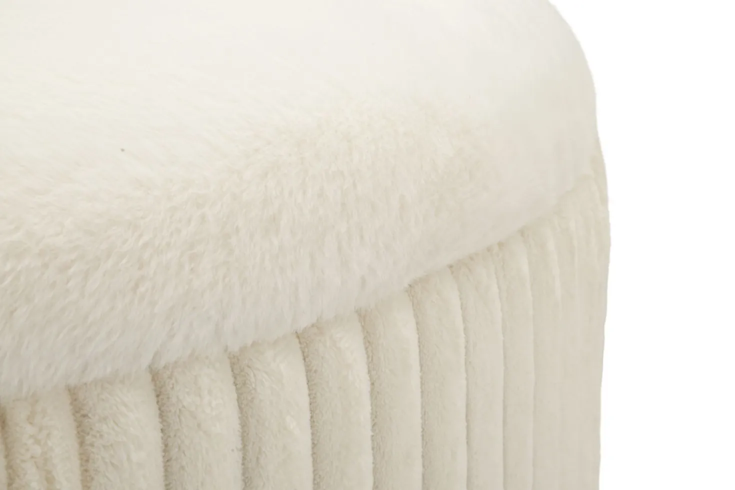 Pouf rond Gothenburg Tissu bouclette Crème pieds Bois Clair