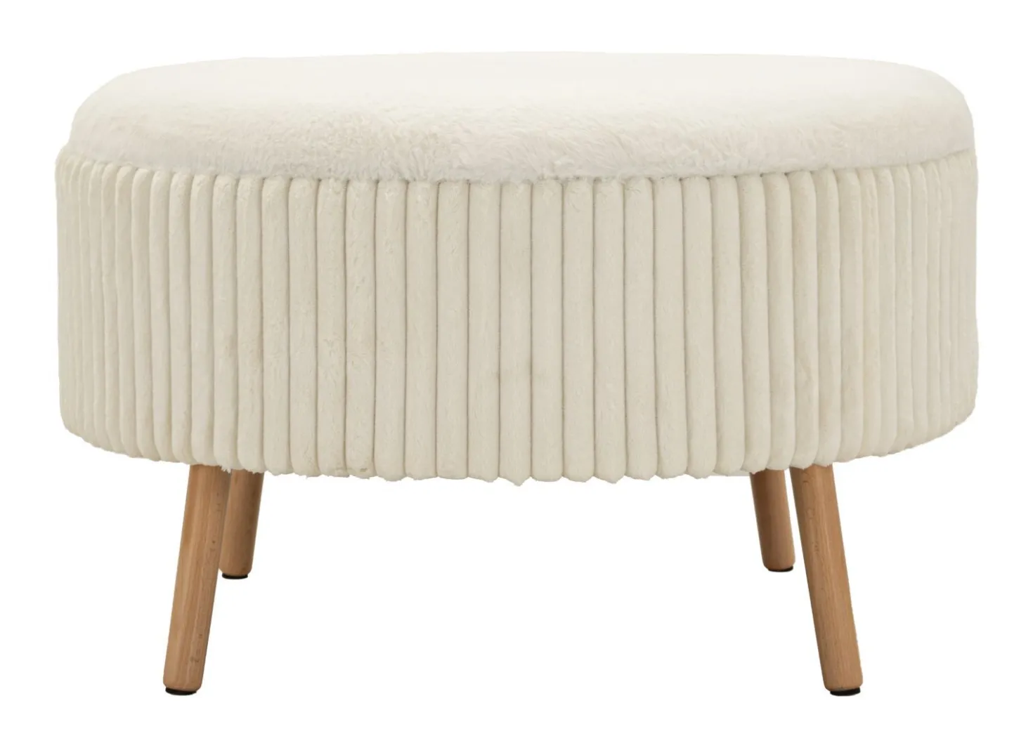 Pouf rond Gothenburg Tissu bouclette Crème pieds Bois Clair