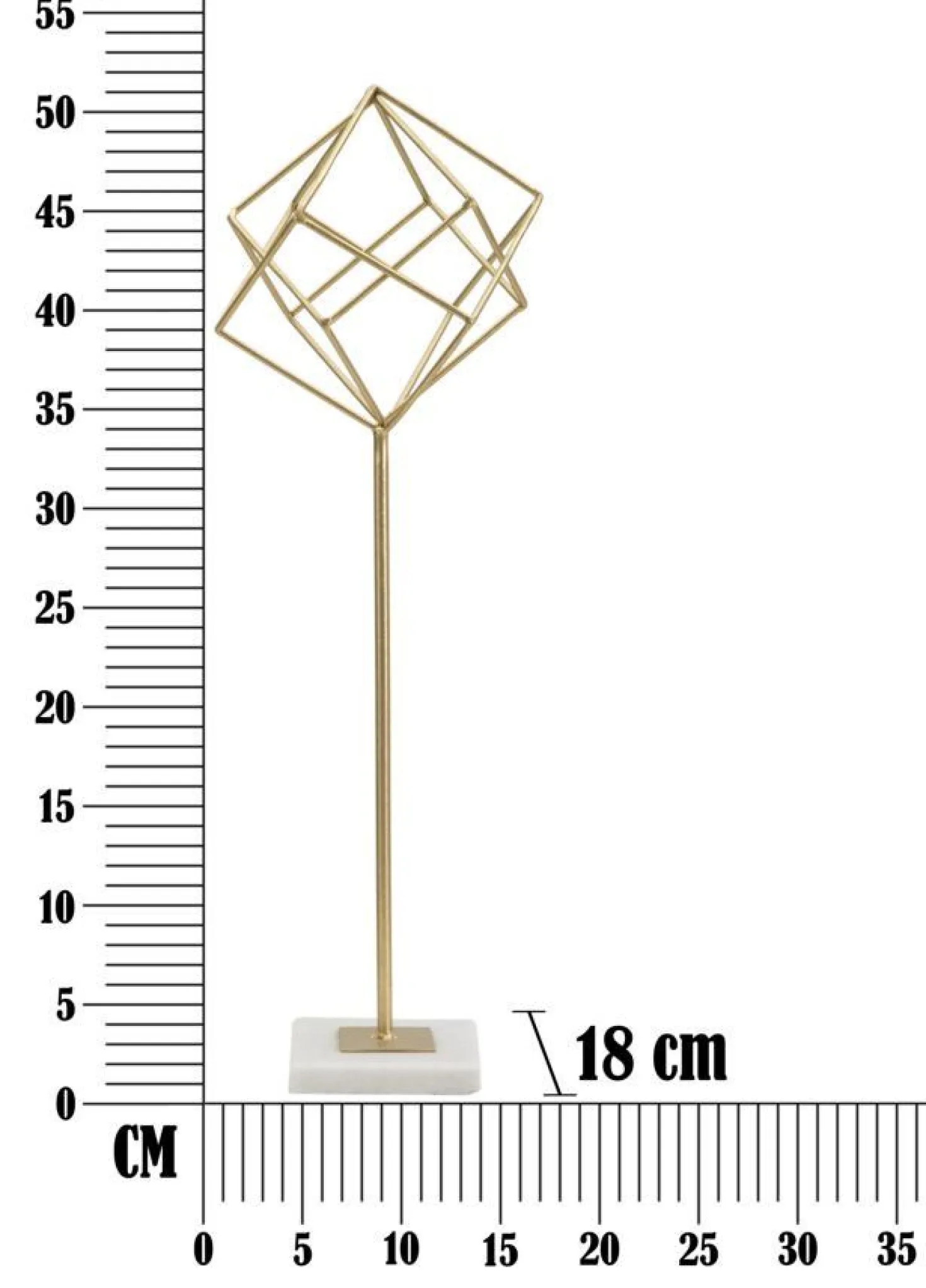 Sculpture géométrique métal doré base marbre blanc
