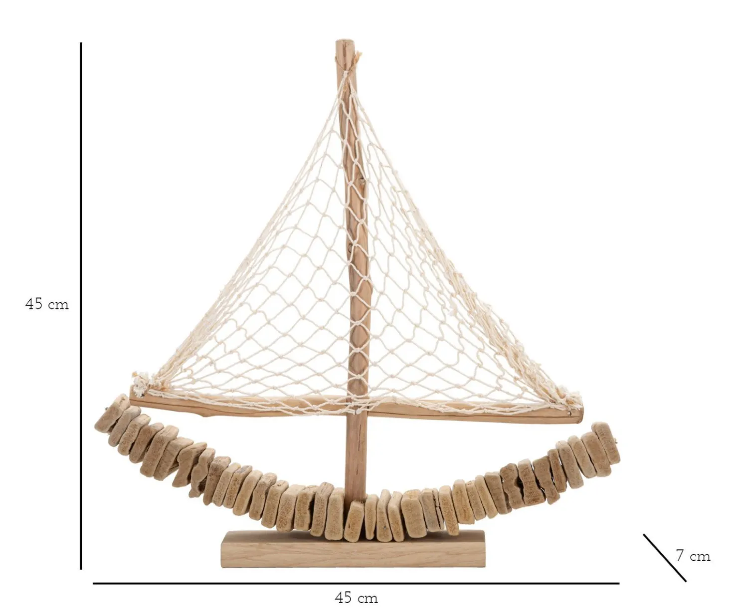 Sculpture voilier en bois voile tissu base bois massif