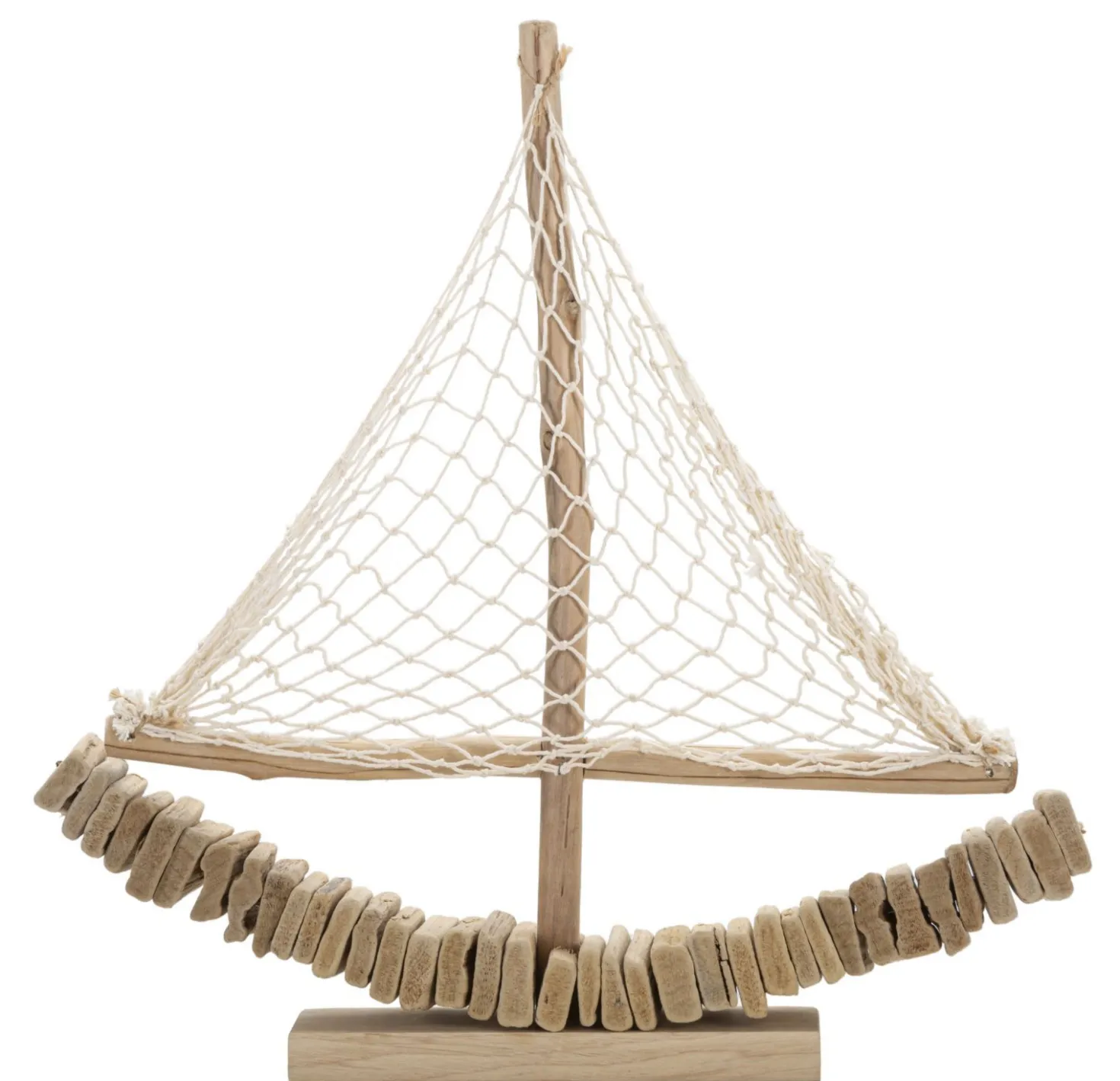 Sculpture voilier en bois voile tissu base bois massif