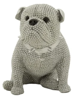 Statue Bouledogue assis Polyrésine Argent collier clous Argent
