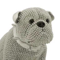 Statue Bouledogue assis Polyrésine Argent collier clous Argent