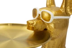 Statue chien pitbull dorée avec plateau
