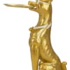 Statue de chien Pitbull dorée avec plateau métal