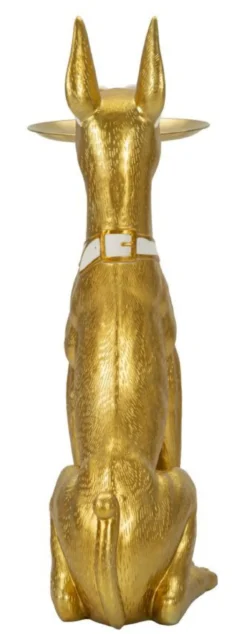 Statue de chien Pitbull dorée avec plateau métal