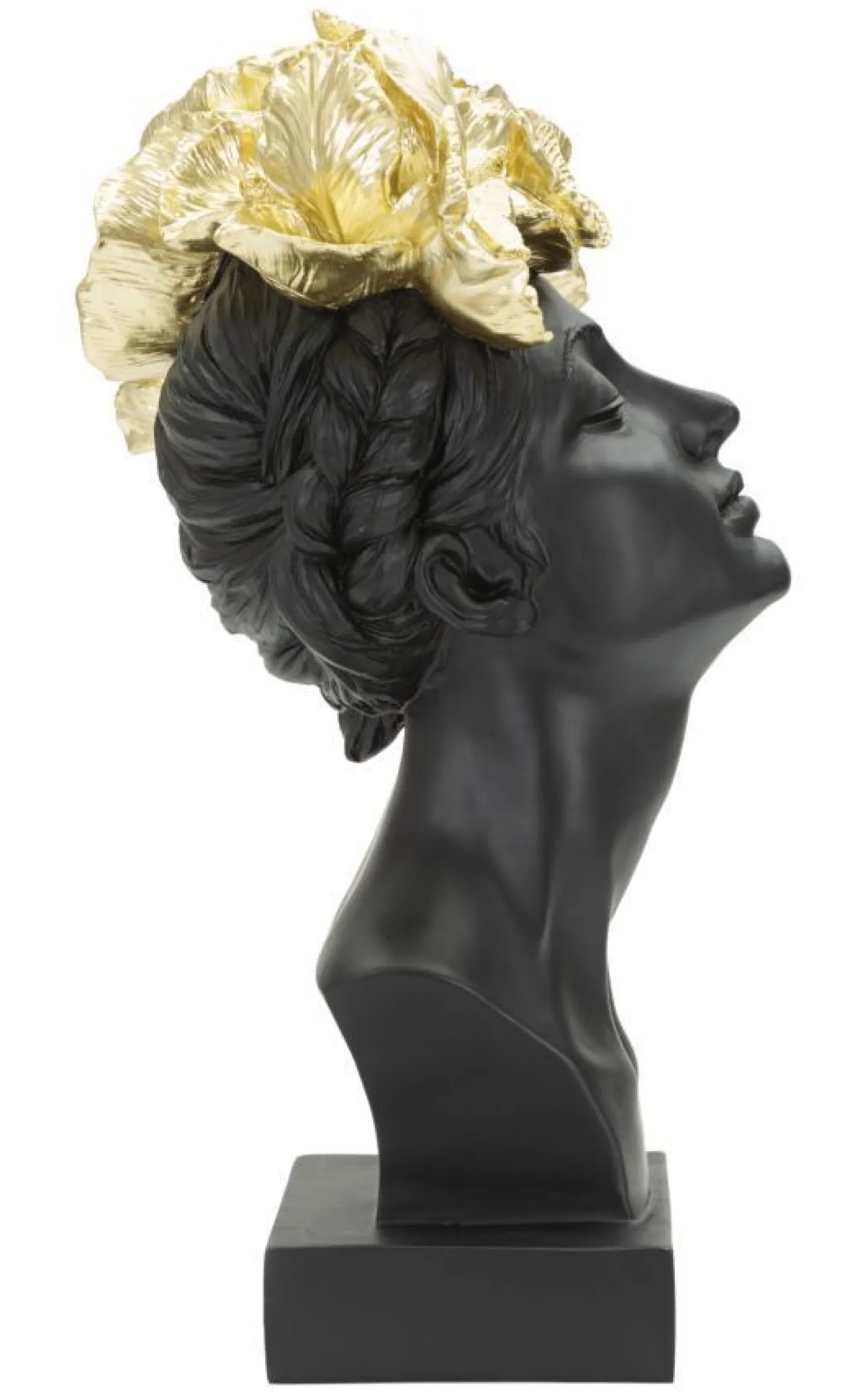 Statue femme coiffe dorée finition noire polyrésine avec papillons