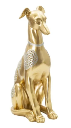 Statuette Chien assis Polyrésine Or et Argent