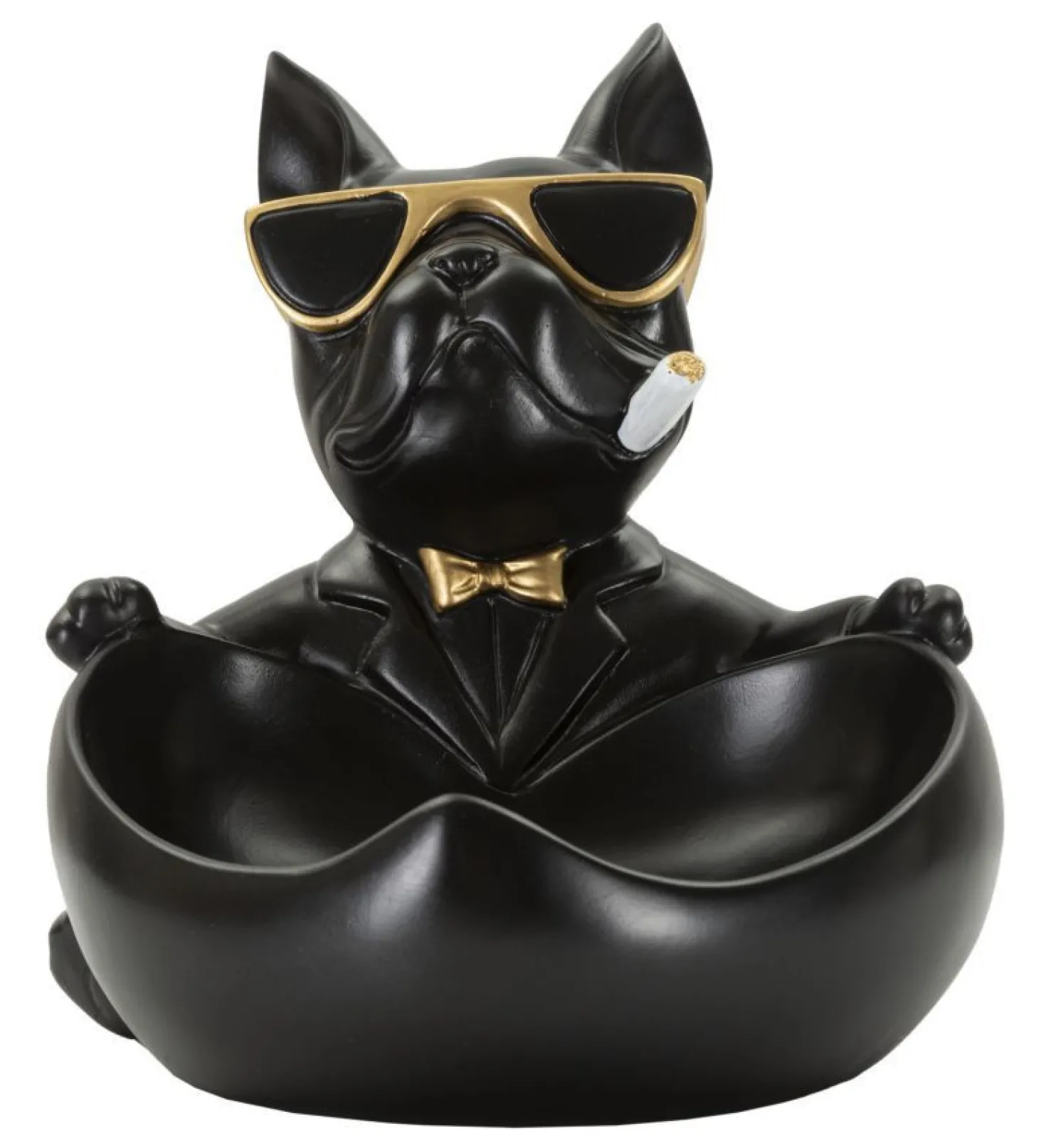 Statuette chien porte-objet Polyrésine Noir et Or