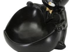 Statuette chien porte-objet Polyrésine Noir et Or