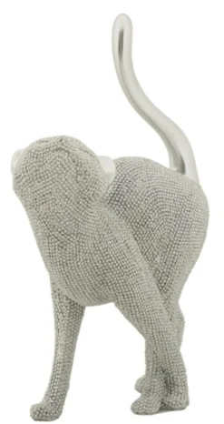 Statuette de chat en polyrésine finition argentée