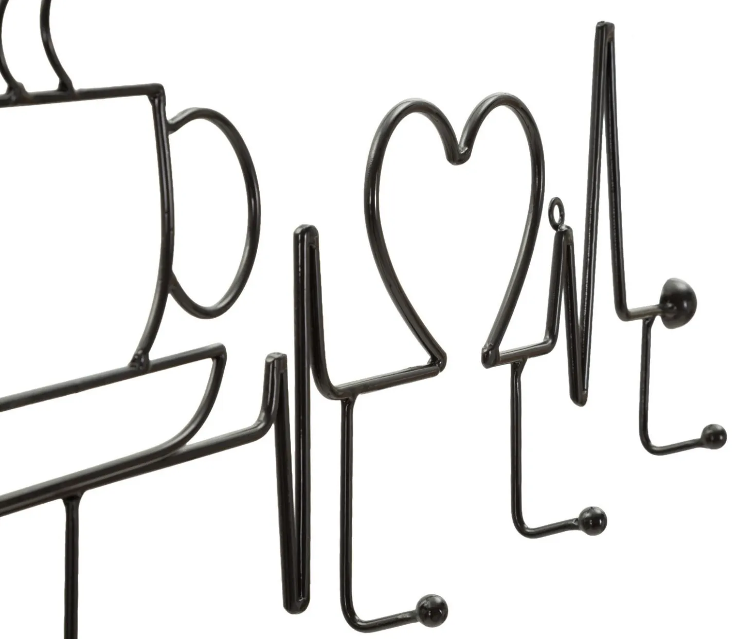 Support mural métal Noir tasse fumante cœur