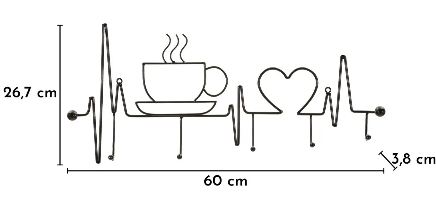 Support mural métal Noir tasse fumante cœur