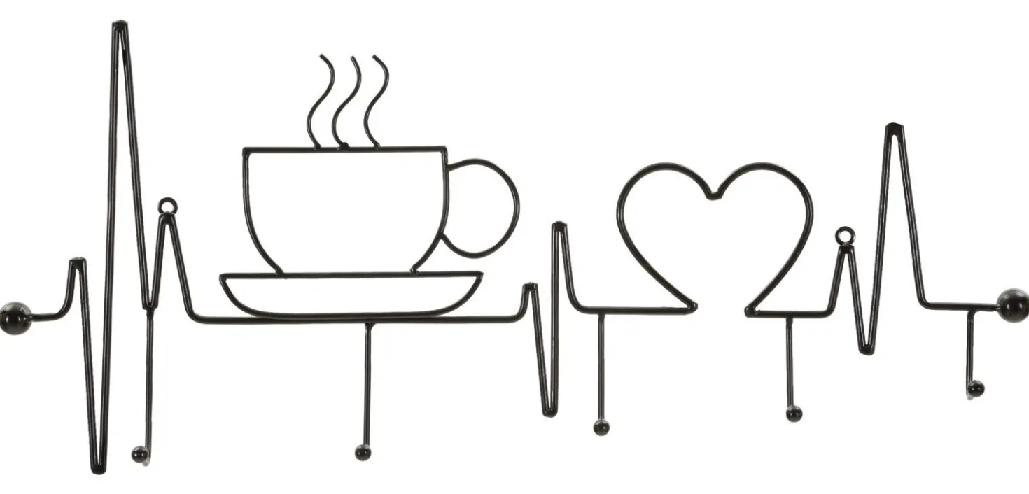 Support mural métal Noir tasse fumante cœur