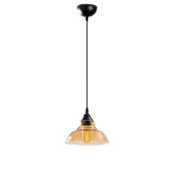 Suspension dôme Salerno D20cm Métal Noir et Verre Ambré foncé