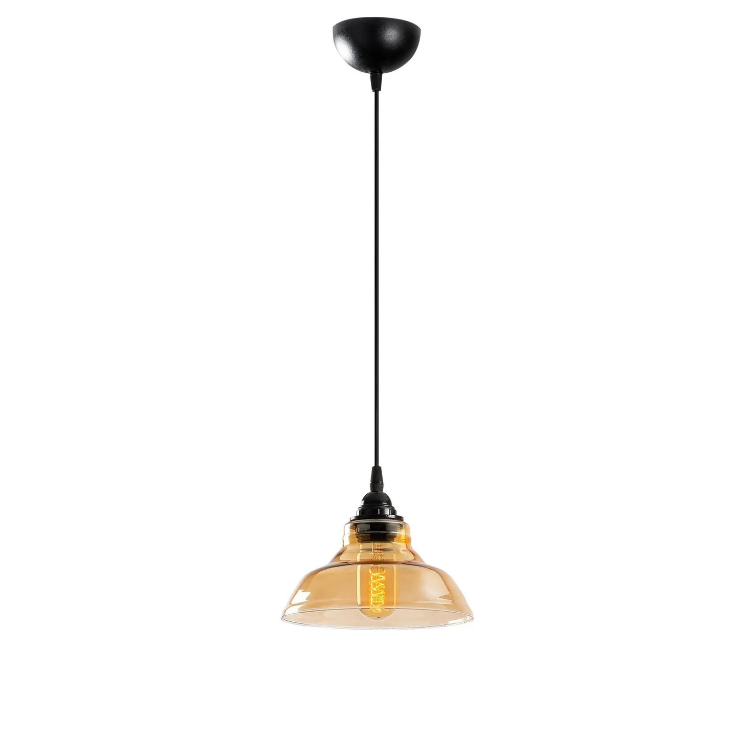 Suspension dôme Salerno D20cm Métal Noir et Verre Ambré foncé