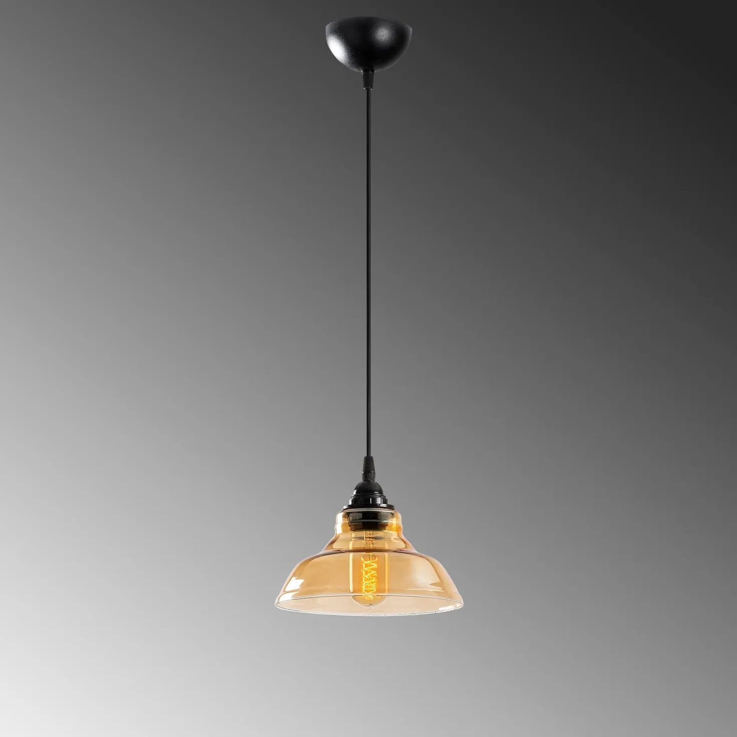 Suspension dôme Salerno D20cm Métal Noir et Verre Ambré foncé
