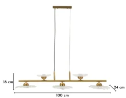 Suspension Emily 5 lumières métal doré et verre transparent