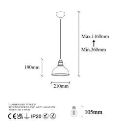 Suspension Escus Ø21cm Métal Noir et Or antique