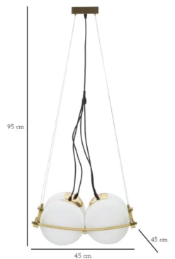 Suspension géométrique JAPON métal doré et verre blanc